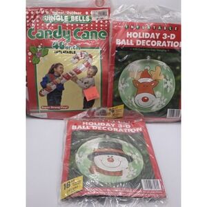 3 Inflatables 2- 16" Round 1- Reindeer 1-snowman, 1- 48" Candy Cane